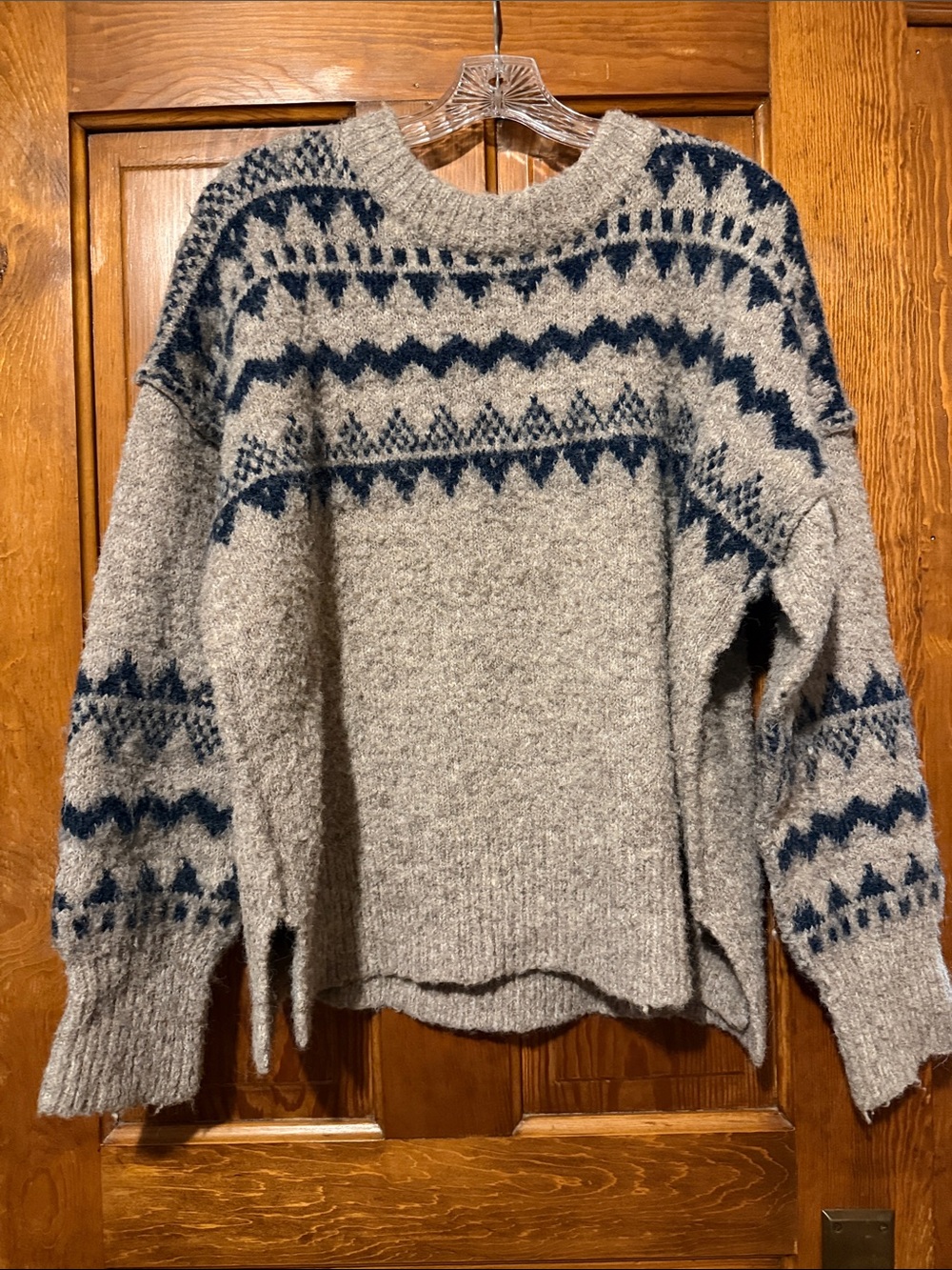 Altar'd State Taupe and Navy Fair Isle Crewneck Sweater